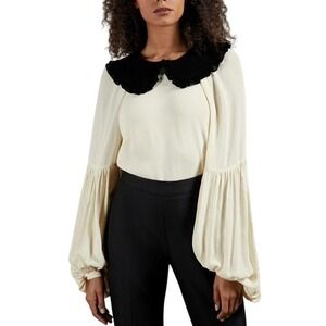 Ted Baker Ivory and Black Ruffle Collar Blouse